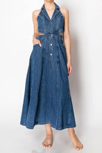 Load image into Gallery viewer, Denim Sleeveless Cut Out Button Front Dress