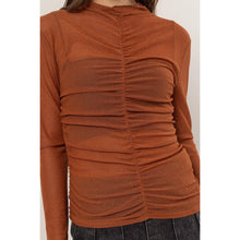 Load image into Gallery viewer, Sparkle, Lurex Mesh Ruched Sheer Long Sleeve Knit Top