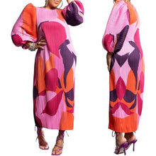 Load image into Gallery viewer, Colorful Puff Sleeve Pleated Maxi Dress