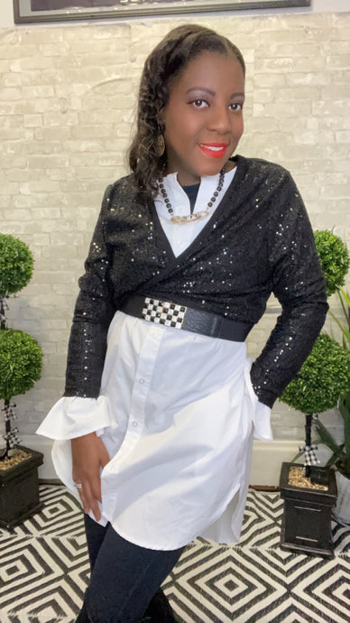 Sequin Bolero Top and A-Line Skirt Set, Plus