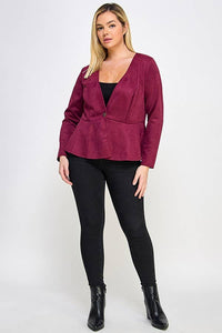 Suede Peplum Blazer - Plus