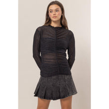 Load image into Gallery viewer, Sparkle, Lurex Mesh Ruched Sheer Long Sleeve Knit Top