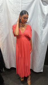 Crinkle Textured Tie Back Smocked Waist Maxi Dress