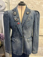 Load image into Gallery viewer, Washed Denim Puff Sleeve Blazer