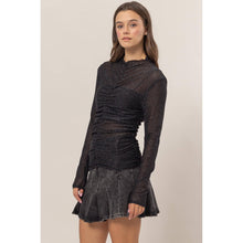 Load image into Gallery viewer, Sparkle, Lurex Mesh Ruched Sheer Long Sleeve Knit Top