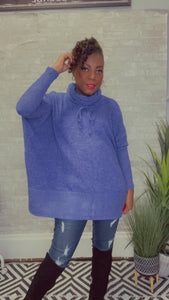 Brushed Melange Hacci Cowl Neck Fleece Sweatshirt