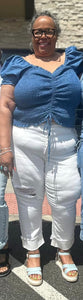 Chambray Smocked Ruched Top - Plus