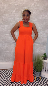 Horizon, Ruffle Pants Smocked Bodice Jumpsuit w/ Pockets
