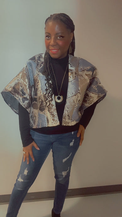 LeNese Signature Jacquard Fringe Short Jacket