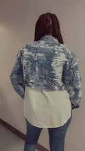 Load image into Gallery viewer, Distressed Jacquard Denim Cropped Jacket