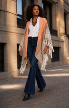 Load image into Gallery viewer, Ana Striped Tassel Wrap Poncho Ruana: Melon
