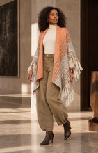 Load image into Gallery viewer, Ana Striped Tassel Wrap Poncho Ruana: Melon