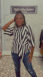 Striped Front Tie Peplum Blouse