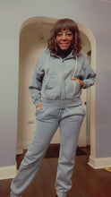 Load image into Gallery viewer, Acid Wash Fleece Cropped Zip-up Hoodie and Sweat Pant Set