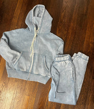 Load image into Gallery viewer, Acid Wash Fleece Cropped Zip-up Hoodie and Sweat Pant Set