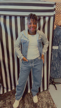 Load image into Gallery viewer, Hoodie Jacket and Barrel Pants Mix Media Denim and Sweat Set