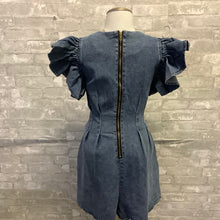 Load image into Gallery viewer, Ruffle Short Sleeve V-neck Denim Romper w/ Pockets