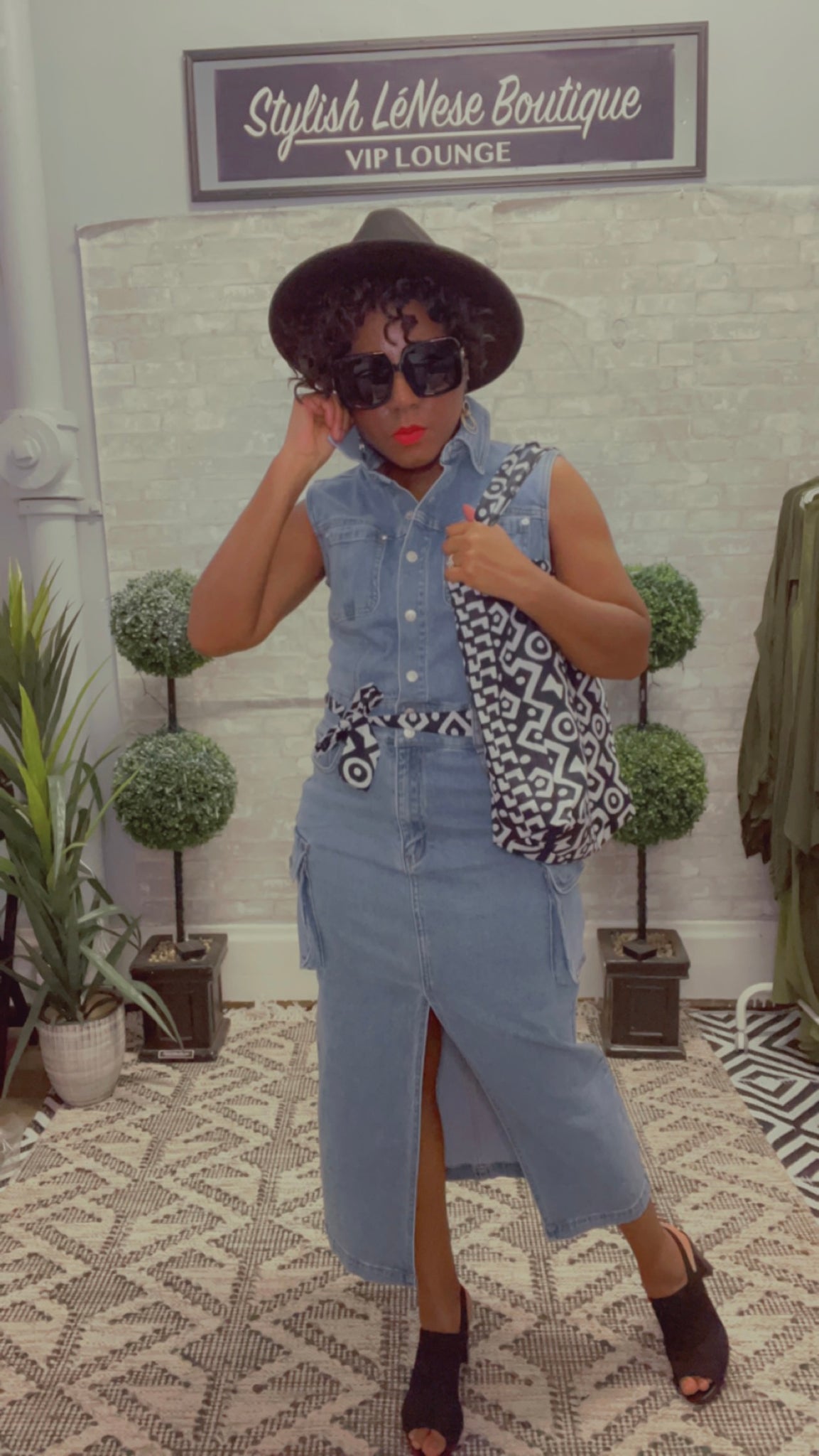Kendal, Sleeveless Denim Cargo Midi Dress Stylish LeNese Boutique Kendal, Sleeveless Denim Cargo Midi Dress Stylish LeNese Boutique