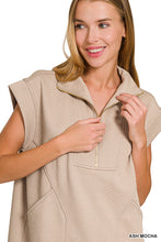 Load image into Gallery viewer, Textured Knit Jacquard Zip Front Tunic Sweatshirt