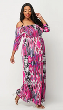 Load image into Gallery viewer, Ikat, Multi Print Elbow Sleeve Maxi Off Shoulder Dress - Plus