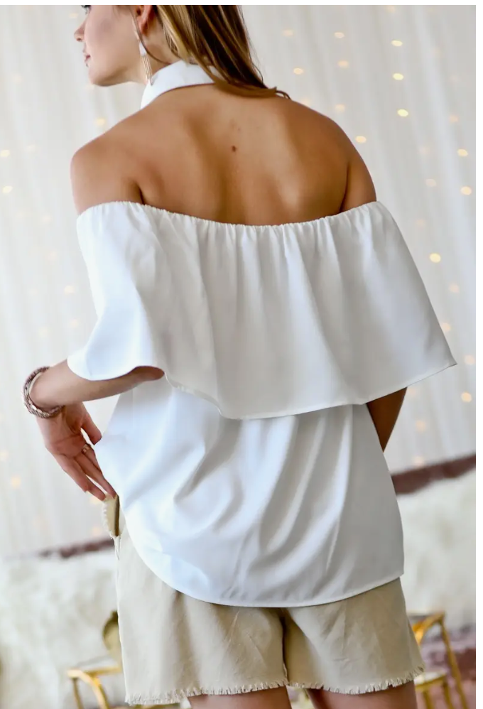 Martina, Off Shoulder Button Front Woven Blouse