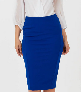 High Waisted Fitted Pencil Skirt with Back 2-way Zipper