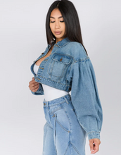 Load image into Gallery viewer, Leone, Cropped Denim Wide Balloon Sleeve Jacket