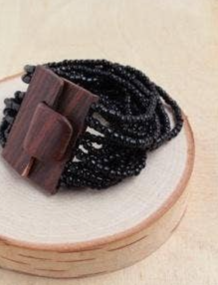 Stretch Beaded Big Wood Buckle Bracelet