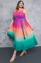 Load image into Gallery viewer, Yuma, Sleeveless Smocked Woven Midi Ombre Dress w/ Belt