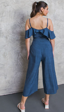 Load image into Gallery viewer, Chambray look Ruffle Wide Leg Jumpsuit