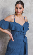 Load image into Gallery viewer, Chambray look Ruffle Wide Leg Jumpsuit