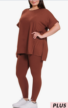 Load image into Gallery viewer, Brushed Microfiber Short Sleeve Top and Legging Loungewear Set, Plus