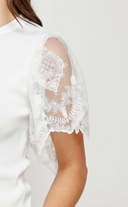Canyon, Scalloped Lace Sleeve Sweater Knit Top