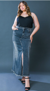 Maxi Denim Skirt with front Slit, Plus