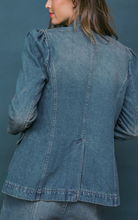 Load image into Gallery viewer, Washed Denim Puff Sleeve Blazer