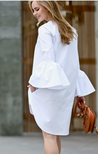 Load image into Gallery viewer, Bell Sleeve Button Front Hi-Low Shirt Dress