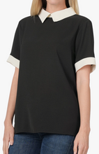 Load image into Gallery viewer, Woven Contrast Collar Short Sleeve Blouse