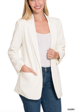 Load image into Gallery viewer, Blanco, Roll Cuff Sleeve Woven Long Blazer