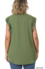 Load image into Gallery viewer, Victoria, Ruffle Sleeve V-Neck Woven Blouse - Plus