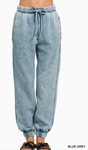 Acid Wash Fleece Cropped Zip-up Hoodie and Sweat Pant Set