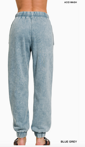 Acid Wash Fleece Cropped Zip-up Hoodie and Sweat Pant Set