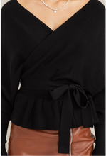 Load image into Gallery viewer, Royal, Long Sleeve Wrap Peplum Sweater with Belt