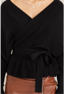 Royal, Long Sleeve Wrap Peplum Sweater with Belt