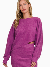 Load image into Gallery viewer, Asymmetric Hem Top &amp; Rib Knit Skirt 2 Piece Set