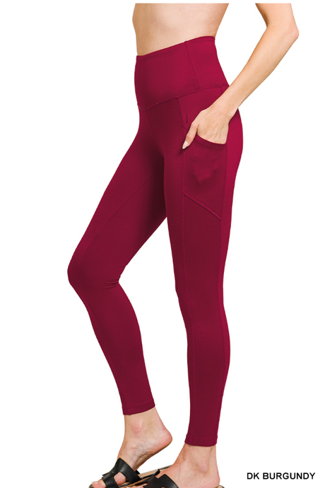 Brushed Microfiber Seamed Leggings, with Pockets- S-XL