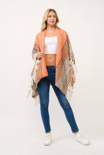 Load image into Gallery viewer, Ana Striped Tassel Wrap Poncho Ruana: Melon