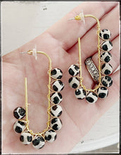 Load image into Gallery viewer, Wire Wrapped Open Hoop Glass Bead Dangle Earring Black Agate