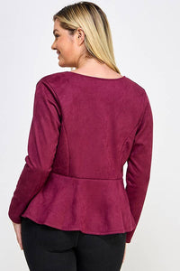 Suede Peplum Blazer - Plus