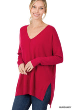 Load image into Gallery viewer, Front Seam Tunic V-Neck Sweater with HI-Low Hem