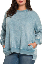 Load image into Gallery viewer, Acid Wash Fleece Hi-low Hem Pullover with Drawstring Pants Set, Plus